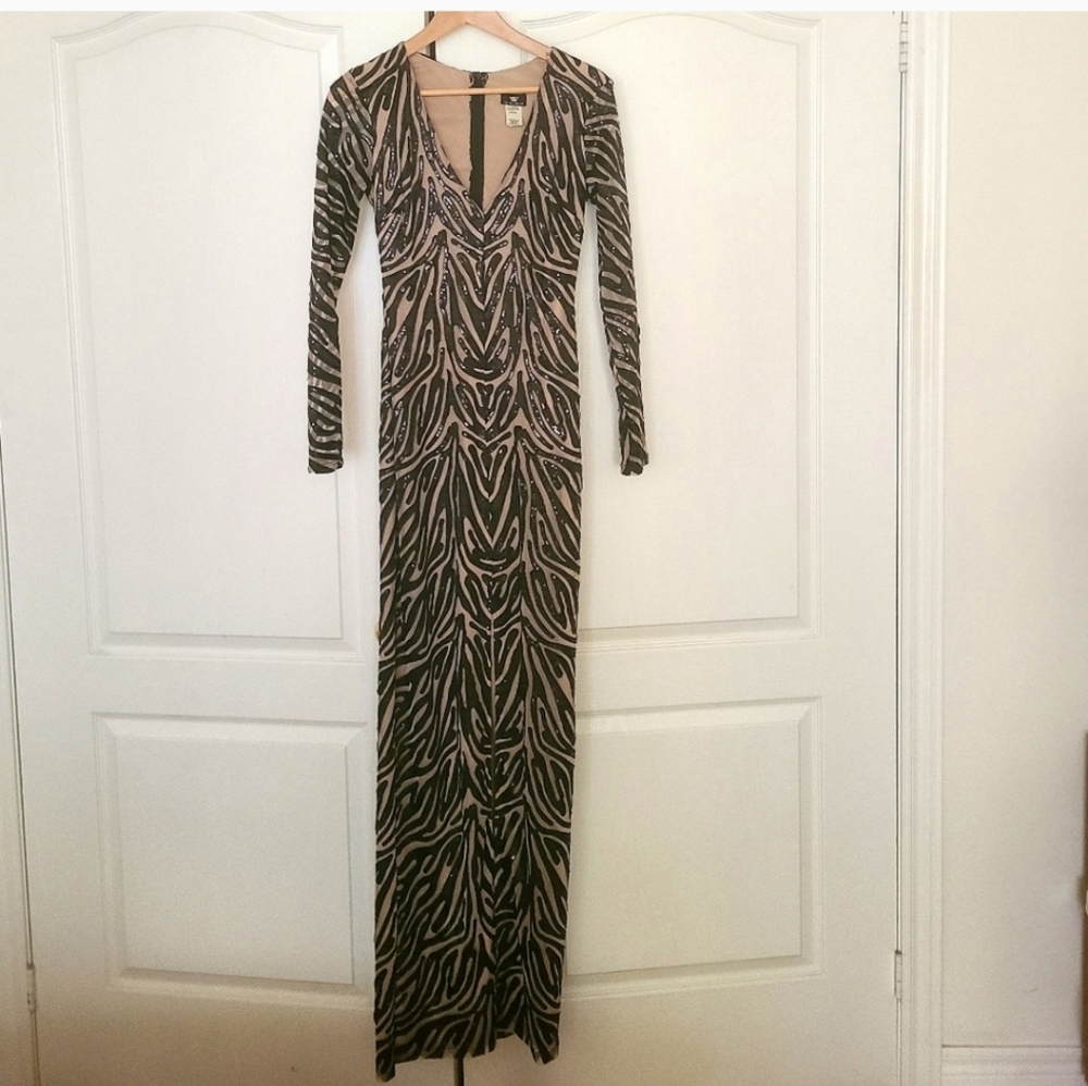 NEW HMS Sexy Zebra Print Maxi Dress With Slit M